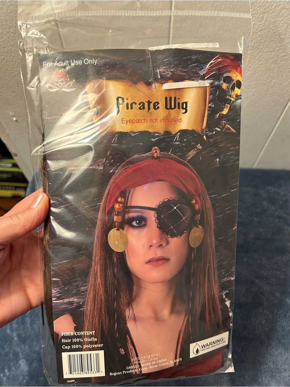 New Halloween Novelty WIG Pirate Long Brunette with Headscarf